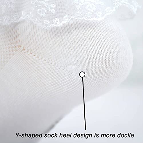 Sept.filles Socks Girl's Anklet Socks Lace Top Dress Socks Packs Of 5 (L(7-11Y), White) #TOP4