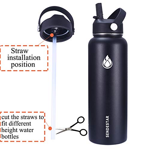 Sendestar Straw Lid For Hydro Flask Wide Mouth Sports Water Bottle With 2 Straws And 1 Brush (Black) #TOP2