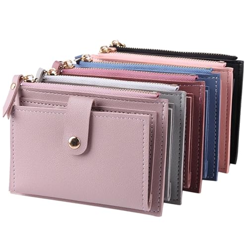 2 Pcs Women Wallets Leather Female Purse Mini Solid Multi-Cards Holder Coin Short Wallets Slim Small Wallet Zipper Hasp Coin Purse(Pink)3