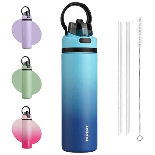 Image of BJPKPK 25oz Insulated Water Bottle with Straw Lid & Handle, Stainless Steel | Leak-Proof 2-in-1 Straw & Spout Lid, BPA-Free Vacuum Insulated Bottle Fits Cup Holders for Gym, Office, Travel & Outdoor