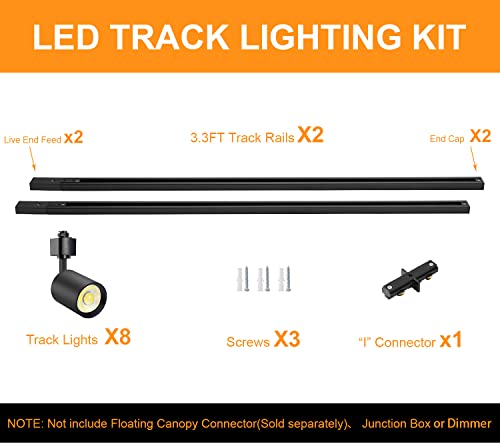 Vanoopee 8-Light Led Track Lighting Kit With 6.6Ft H Type Track Rails, Dimmable Track Light Heads Bright Ceiling Spotlight Fixture For Kitchen Accent Art, 3000K Warm White, No Flicker 10W 800Lm Black #TOP1