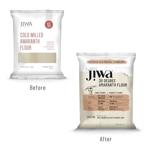 Image of Jiwa 30 Degree Amaranth Flour | Patented Cold Pressed Flour | Slow Ground | Puffed Soft Rotis | Rajgira Atta | Millet Flour | Upwas, Farali, Vrat Atta | 1 kg (Pack of 3)