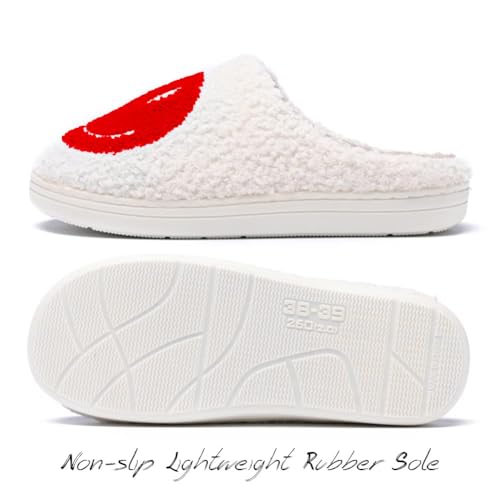 Image of Women's Men's Preppy Happy Face Slippers Comfy Warm Plush Slip-On House Slipper for Winter Indoor Soft Cushion Non-slip Fluffy Slides Slippers