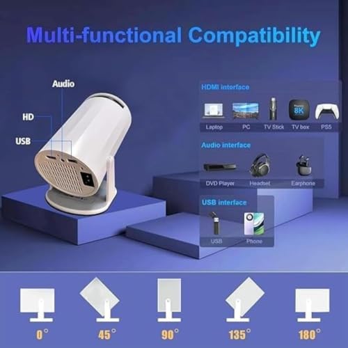 Image of Portable Mini Projector, 4K 1080P Full HD Projector, Support Video Projector, WiFi 5G BT 5.0, Cinema Projector 180 Can Be Rotated, Android 11, Compatible with TV Stick for Kids and Adults.