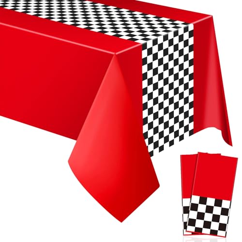 YEAMLTE Nappes de Table Course, 2 PCS Nappes Racing Car, Nappes Rectangulaires à Carreaux de Voiture de Course, Decoration Anniversaire Cars, pour Les Fêtes...