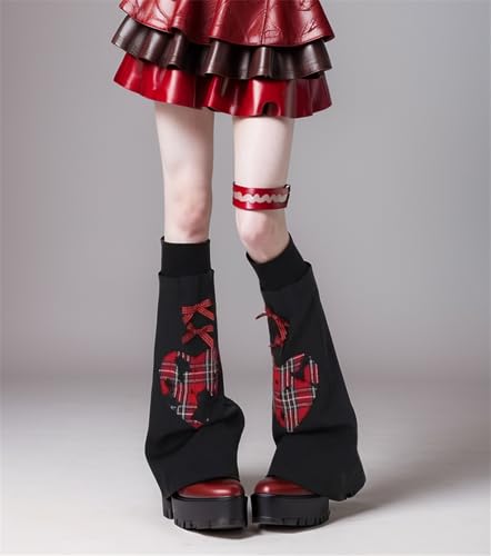 Goth Heart Leg Warmers Y2k Women Long Flare Cutecore Punk Grunge Emo 80s Rave Gothic Japanese3