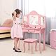 COSTWAY 2 in 1 Kinder Schminktisch mit Hocker, Frisiertisch mit 3-Fach abnehmbarem Spiegel & Schublade, Kosmetiktisch Mädchen Holz, 70x34x103cm (Rosa)