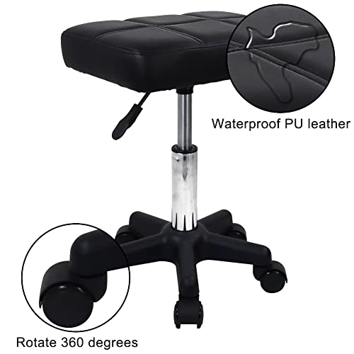 FURWOO Rectangle Rolling Stool with Wheels Height Adjustable Swivel Stool Chair for Spa Salon Massage Black - Thumbnail 6