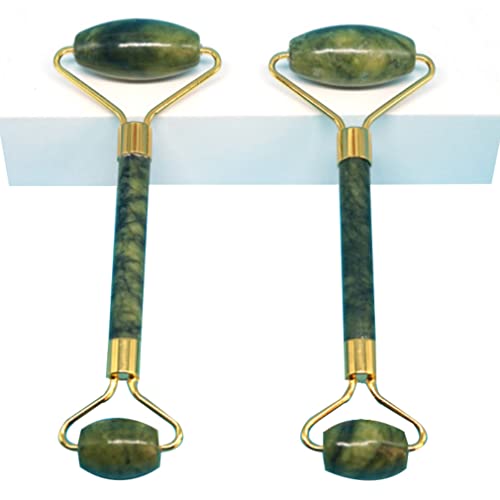 VINUSTO 2pcs Rouleaux de jade, Masseur à rouleaux de jade, Rouleau de Massage du Visage en Pierre de Jade Verte Naturelle, pour la Peau des Yeux, du Visage et du Cou Cover