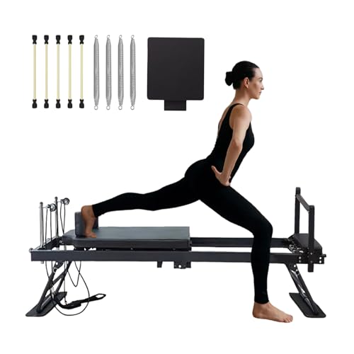 DMJLI-T Riformatore Pilates Pieghevole, Portatile Pieghevole Professionale Pilates Reformer con Jump Board per Casa, Palestra, Yoga, Allenamento al Chiuso, Pilates,Black-10