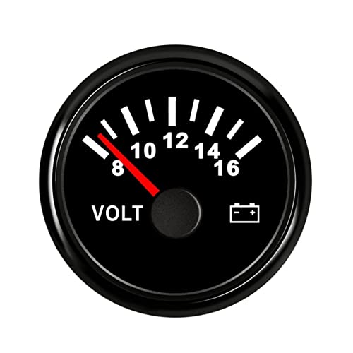 SENEHGMLP(売店) モーターカートラック12V 24Vのための普遍的な52 mmの海洋の自動電圧計の丸いポインター表示防水ゲージメーター 自動車用電圧計(8-16V Black)