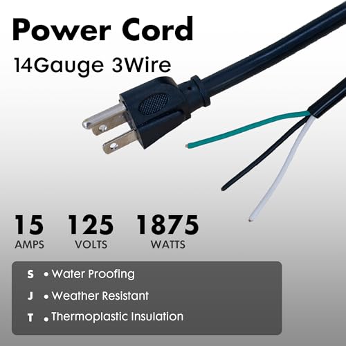 PALARINE 6 FT Power Cord Replacement Extension Cord 14 Gauge 3-Prong Appliance and Power Tool Cord, UL Listed, 14/3 SJT Cable, 125V AC Pigtail, 15 Amp, 1875W Rated, Heavy Duty by PALARINE - Image 5