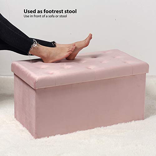 B Fsobeiialeo Folding Storage Ottoman, Long Shoes Bench, Velvet Footrest Stool Seat 31.5"X15.7"X15.7" (Pink, Large) #TOP5