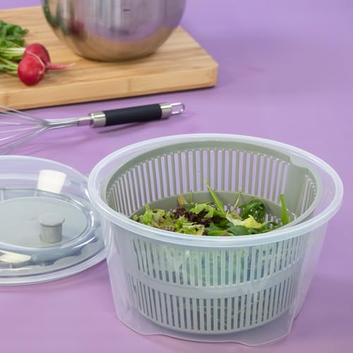 kela salad spinner with lid 24.5 cm, left and right turning, salad spinner, plastic sieve for salad spinners or colander for vegetables, fruit, penne, MAILIN, grey - Image 2