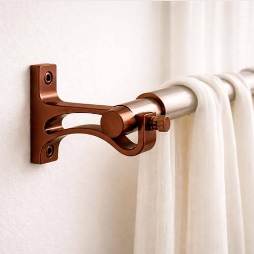 Image of Elite Aluminum Curtain Rod Brackets - Heavy-Duty Wall Mount Clamps for Curtain Rod Support for Door and Window Curtain Rods with Screw and Wall Plug - Pack of 2PCS (Rose Gold ARC)