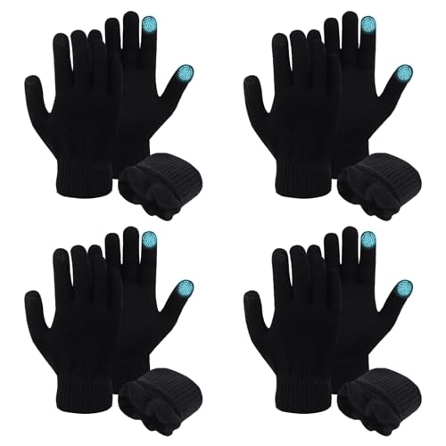 BBXWANG 4 Pairs Winter Touch Screen Gloves for Men Women Thermal Magic Gloves Elastic Soft Fleece Lined Knit Glove