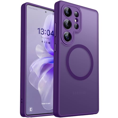 Image of CANSHN Designed for Samsung Galaxy S25 Ultra Case (2025) [Full Camera Protection] [Compatible with Magsafe] Translucent Matte Back Protective Phone Cover, Deep Purple