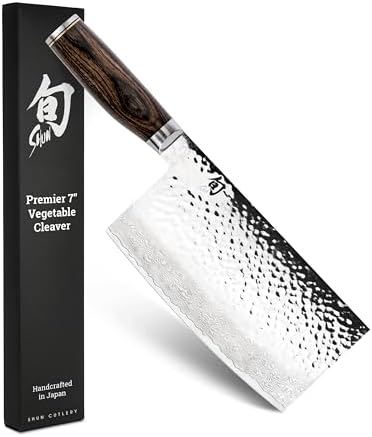 Shun Premier 7" Cleaver, Handcrafted Japanese Vegetable Knife, VG-MAX Core with Damascus Stainless Steel Cladding, Pakkawood Handle, Chinese Cleaver for Processing Large Vegetables - Thumbnail 2