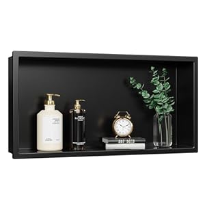 Shower Niche, 24″ X 12″(Inner Size 22.6″X11″) No Tile Needed Bathroom Niche for Shower Wall, Black Stainless Steel Shower Niche Insert for Bathroom, Recessed Wall Niche Shelf