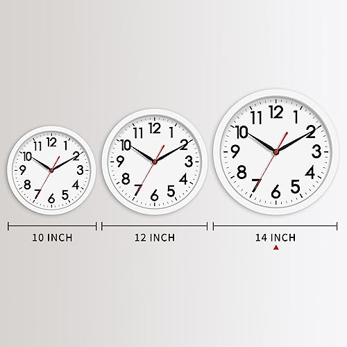 Image of AKCISOT 14 Inch Wall Clock Silent Non Ticking Modern Wall Clocks Battery Operated, Analog Classic Clock Decorative for Bedroom, Kitchen, Home Office, Bathroom, School, Living Room (White)