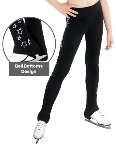 Gogokids Girls Ice Skating Leggings, Kids Fleece Thermal Black Dancing Trousers4