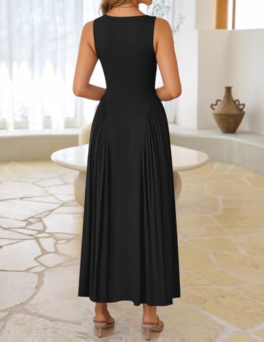 Image of ZESICA Womens 2026 Summer Sleeveless Square Neck Sundress Casual Long Flowy A Line Beach Vacation Maxi Dresses