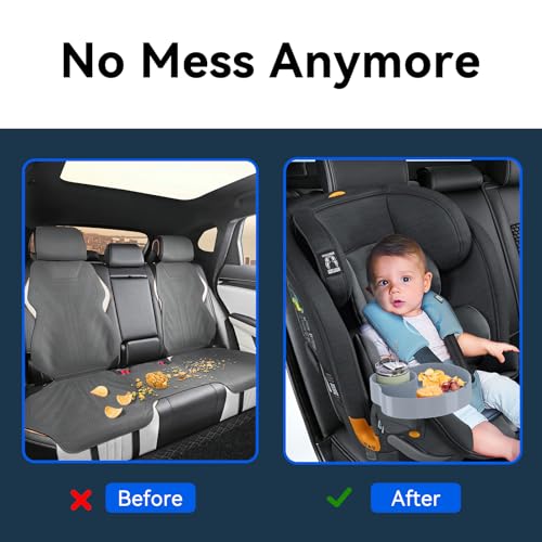 Image of [2 Packs] Kids Car Seat Tray, Travel Tray with Cup Holder for Toddler Baby, Kids Car Seat Food Snack Organizer for Road Trip, Stroller snack Organizer Travel Must Haves (Light Grey, 2 PCS)