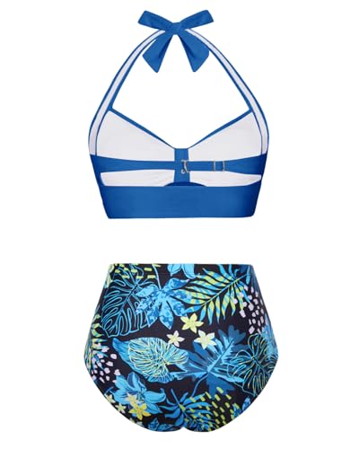 Image of Holipick Women High Waisted Bikini Set Two Piece Swimsuit Tummy Control Bathing Suit Vintage Halter Swimwear