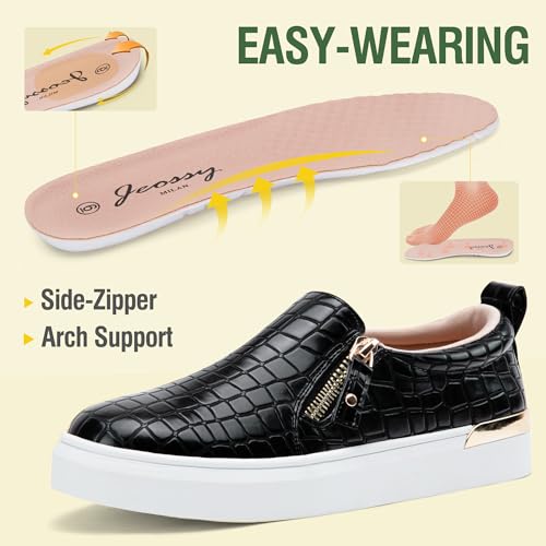 Image of Jeossy Women's Casual Lightweight Slip On Shoes with Side Zipper