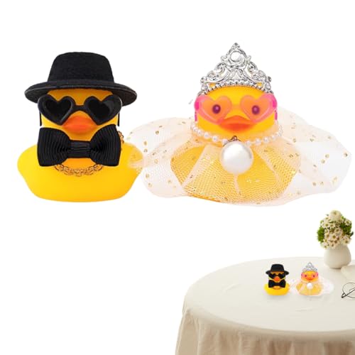 WUSJCOF 2 Stück Quietscheente für Hochzeiten, Braut und Bräutigam, Mini-Paar-Ente, Gummiente, Geschenk, Souvenir, Heiratssegen, elegantes,...