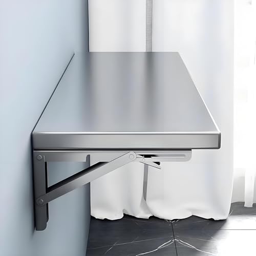 Mesa plegable de acero inoxidable, capacidad de carga de 50 kg, ahorro de espacio, escritorio de cocina/buffet para habitaciones pequeñas, ideal para lavandería y uso doméstico (80 x 30 cm)