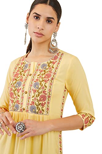 Image of Soch Women Yellow Rayon Embroidered Kurta