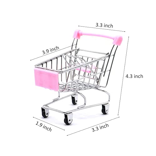 Hvogvok Mini Supermarket Handcart, 2 Pcs Mini Shopping Cart Shopping Utility Cart Mode Storage Toy Office Decor(Pink,Yellow) Toy Shopping Cart #TOP6