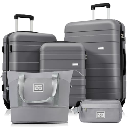 Merax 5-teiliges ABS-Hartschalen-Kofferset mit Spinner-Rollen, grau, 5-teiliges Set