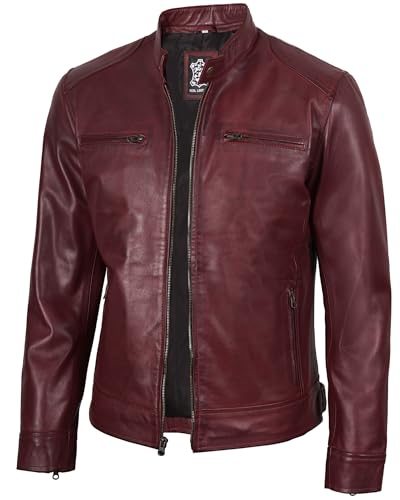 Image of Blingsoul Leather Jacket Men - Real Lambskin Cafe Racer Motorcycle Style Jacket for Mens