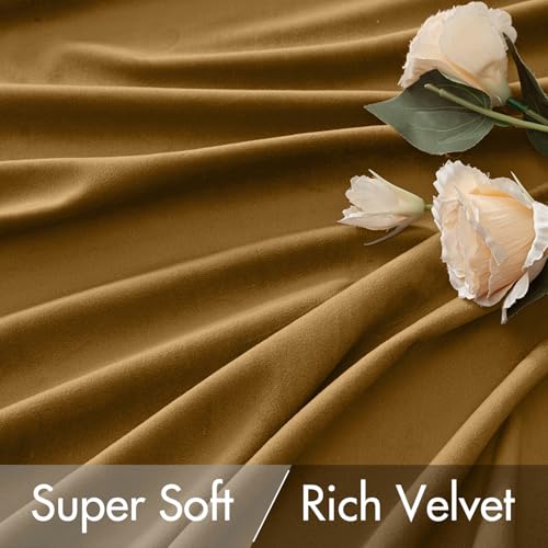 Image of MIULEE Gold Velvet Pinch Pleat Blackout Curtains W52 X L90 Inches | 2 Panels,Luxury,Thermal Insulated,Super Soft,Back Tab & Rod Pocket,for Bedroom Living Room