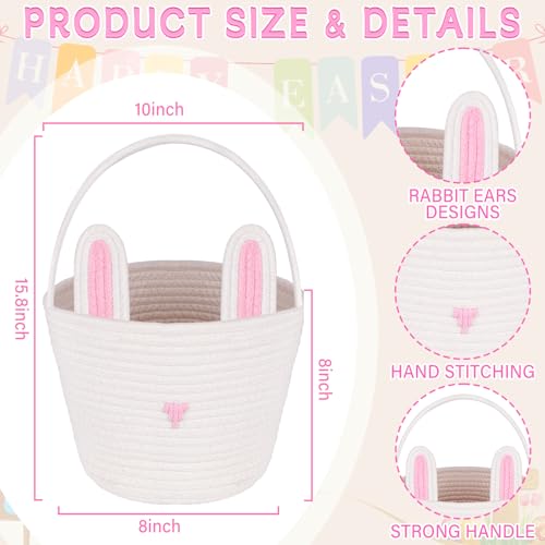 Image of QOUBAI 2 Pack Easter Baskets Woven Bunny Basket with Rabbit Ears Rope Easter Eggs Basket with Handles for Candy Gift Storage Easter Egg Hunt Party Favor Supplies