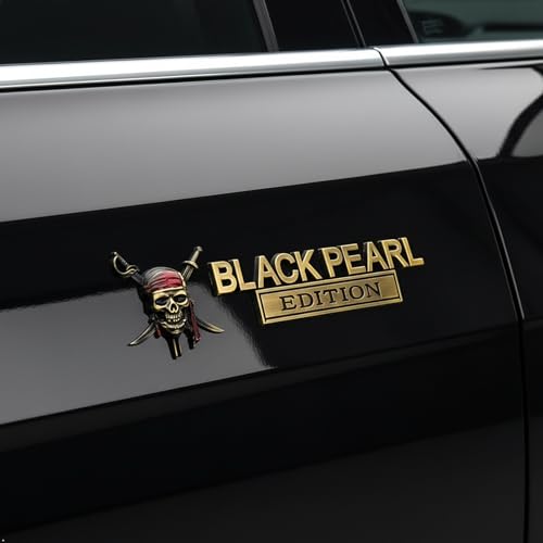 Image of 3D Metal Pirate Skull Car Emblem - Black Pearl Edition Heavy Duty Auto Badge Decal, Crossed Swords Tailgate Sticker, Waterproof Exterior Decoration for Trucks, SUVs & Off-Road Vehicles (Bronze)