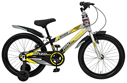 Image of Radiant Cycles Enzo 2.0 20T Unisex Kids Cycle | Ideal for Kids | 10.5 Inch High Tensile Carbon Steel Frame | V Power Brakes (Yellow Grey, Single Speed)