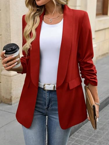 Blazers for Women 2025 Classic Shawl Collar Ruched 3/4 Sleeve Blazer Jacket Trendy Jacket3