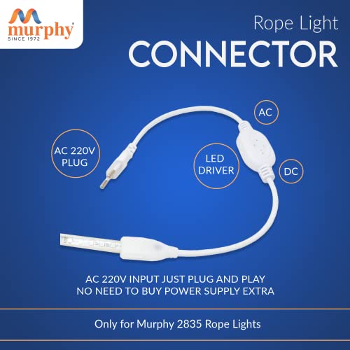 Image of Murphy 220V AC PIN Connector /Adaptor /Cable for LED (SMD 2835-120 LED /Mtr.) Rope Light (Pack of 6), White