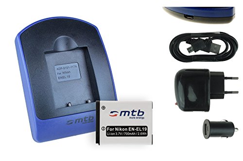 Baterìa + Cargador (USB/Coche/Corriente) EN-EL19 para Nikon Coolpix A100 S33 S100 S2750 S3700 S5300 S6900 S7000. - Ver Lista