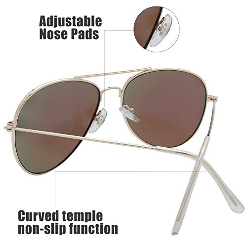 Image of The Fresh Classic Aviator Sunglasses for Men Women, Metal Frame Mirror Lens, Pilot Style, Includes Cleaning Cloth, Pouch