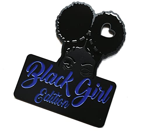 Image of Custom Black Girl Edition Car Badge Emblem Decals - Compatible Vehicles, Doors, Body, Fenders, Trunk - Stylish Dynamic Look (Blue)
