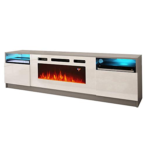 MEBLE FURNITURE & RUGS York WH02 Electric Fireplace Modern 79\" TV Stand