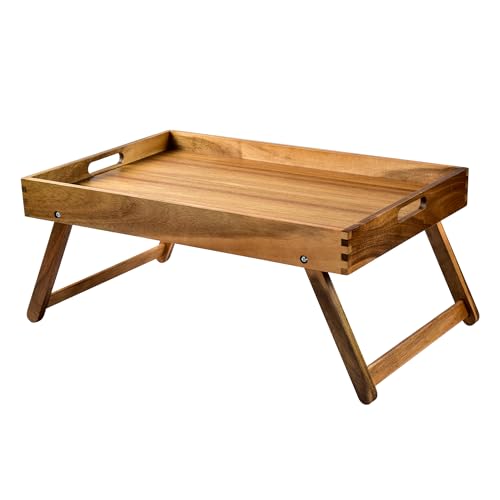 Taxenxar Extra Large Folding Bed Tray Table, 22’’ x 14’’ Acacia Wood Breakfast Tray, Food Serving Tray with Legs for Eating in Bed