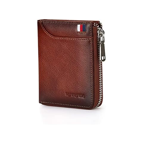 VANNANBA Wallet for Men with Zip Coin Pocket Full Grain Cowhide Leather Bifold Card Money Organizer Purse Cover