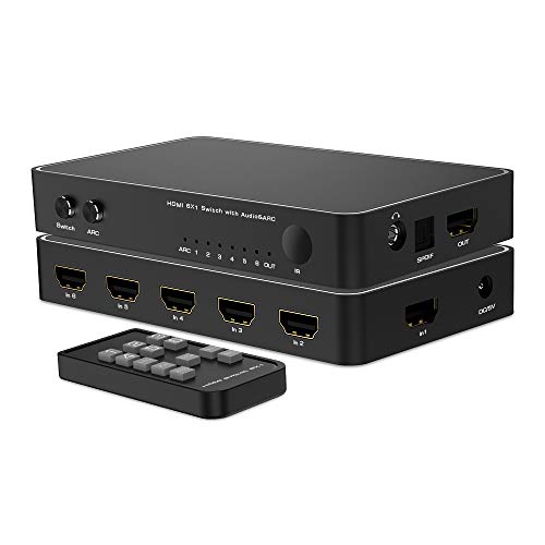 KLKE HDMI Switch with Audio ARC 4K HDR 6 in 1 Out HDMI