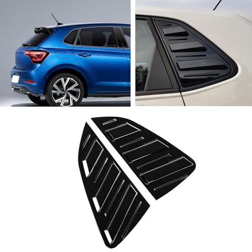 Image of KMH Rear Window Louvers Compatible with Volkswagen Polo || Sturdy ABS Air Vent Scoop Shades Cover, Car Accessories (Gloss Black) Set of 2 Pcs (Back Side Tape Not Included)