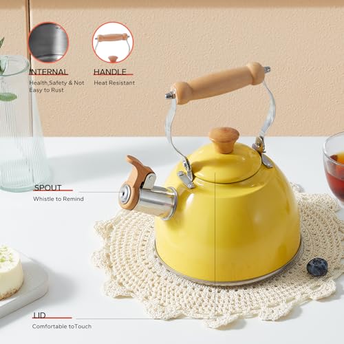 ROCKURWOK Tea Kettle, Tea Pot with Cool Touch Ergonomic Handle, Teapot Food Grade Stainless Steel, Tea Kettle Stovetop, Kettle Teapot, Whistling Tea Kettle, Small Tea Kettles, 1.6 Quart (Yellow) by ROCKURWOK - Image 5